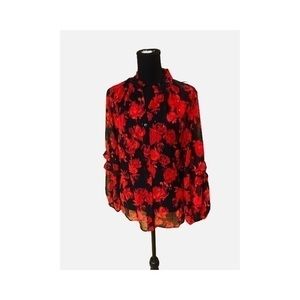 Lurex Ikat Jacquard Ruffle Shirt by Chico's, Long Sleeves Size 1 (M - 8) NWOT